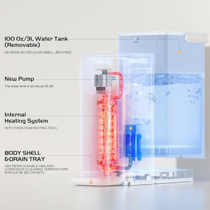 Rhovam Instant Hot Water Dispenser for Quick Heating & Dispense,Adjustable Temperatures & 3 Water Volume Dispense, Removable 100 Ounce 3L Water Tank Capacity, BPA Free