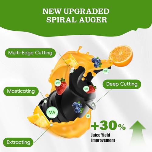 WHUTO Cold Press Juicer, Wide Feed Chute Juicer Machines, Stainless Steel Slow Masticating Juicers Easy to Clean, Vegetables & Fruits Juice Extractor, High Juice Yield, Black Auger