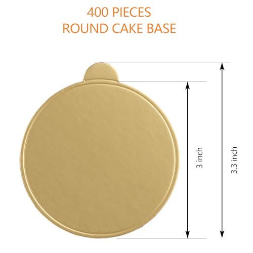 CYEAH 400 Pcs Mini Cake Boards, 3 inch Round Golden Mousse Cake Boards, Mini Cakes Bases Cakes Cardboard for Cupcake Dessert Displays, Circle Cardboards Dessert Boards Pastry Base - Grease Proof