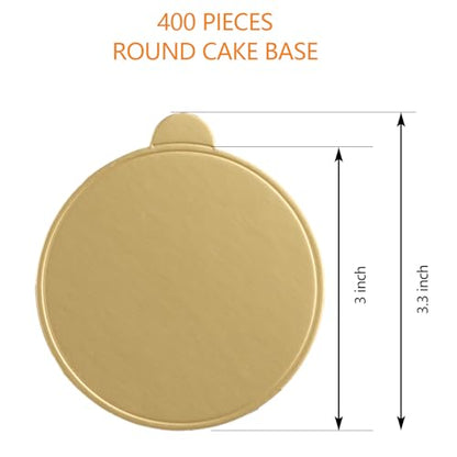 CYEAH 400 Pcs Mini Cake Boards, 3 inch Round Golden Mousse Cake Boards, Mini Cakes Bases Cakes Cardboard for Cupcake Dessert Displays, Circle Cardboards Dessert Boards Pastry Base - Grease Proof