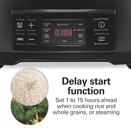 Hamilton Beach 6 Quart 9-in-1 Programmable Slow Cooker with Sear, Browning, Rice, Steam, Sauté, Roast Delay Start & Keep Warm Functions, Nonstick PFAS-Free Dishwasher Safe Crock, Black (33604)