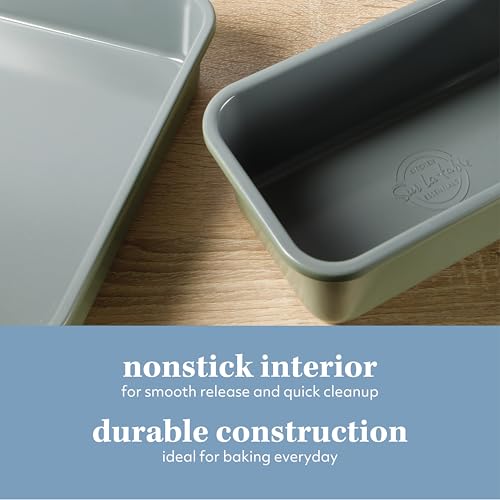 Sur La Table Kitchen Essential Carbon Steel Baking Pans Bakeware Set W/Premium PFOA, PFAS, PTFE Free Grey Non stick - Juniper Green Exterior
