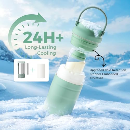 Momcozy Portable Breast Milk Cooler for Travel, 24H Ice-Free Cooling Breastmilk Storage Bottles Container, 12 Ounces Leak Proof Outdoor Small Freezer, Baby Breastfeeding Essential for New Moms