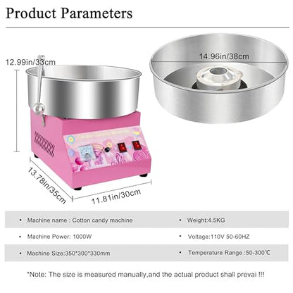 Commercial Cotton Candy Machine 1000W - 15" Stainless Steel Bowl