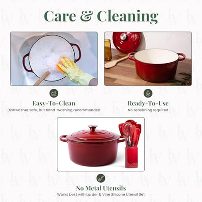 Larder & Vine Enameled Cast Iron Dutch Oven Pot with Lid | Bread Baking | Compatible on All Cooktops & Oven Safe to 500° F | Great for Sourdough Bread | Cabernet