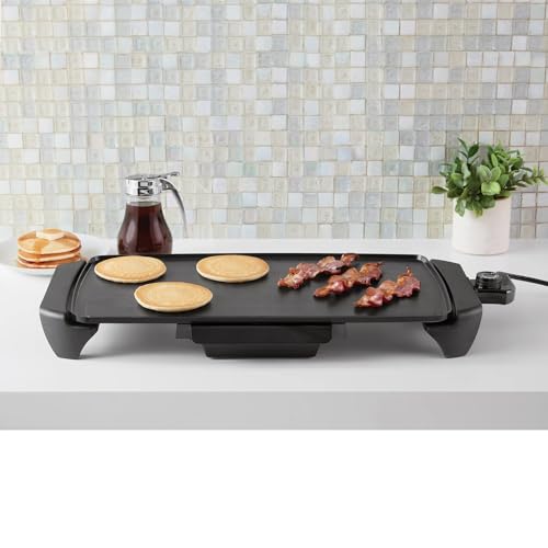 20 Inch Electric Nonstick Ceramic Griddle, 1500W Adjustable Temperature, Removable Control & Drip Tray, Black Countertop Grill