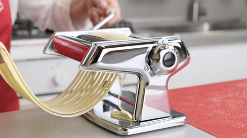 Imperia Titania Pasta Maker- Machine is 100% Made in Italy- Heavy Duty Steel Construction, Manual Roller with Wooden Handle- Cutter for Lasanga, Fettucine & More- Make Fresh Homemade Italian Noodles