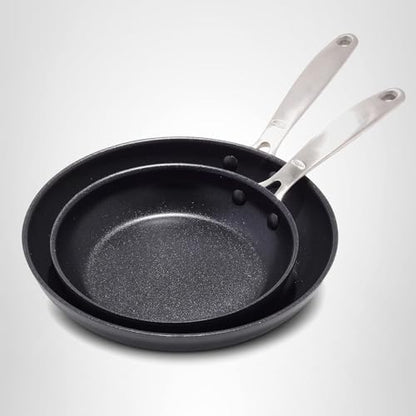 OXO Enhanced 8" and 10" Frying Pan Skillet Set, Healthy Ceramic Nonstick, PFAS-Free, Stainless Steel Handle, Dishwasher Safe, Oven Safe, Black