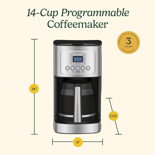 Cuisinart 14-Cup Coffee Maker, Programmable PerfecTemp Glass Carafe Coffee Machine with 1-4 Cup Setting, Brew Strength Control and Pause, Stainless Steel, DCC-3200NAS