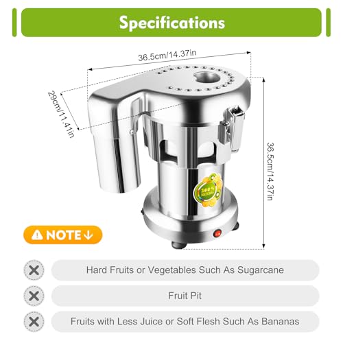 Commercial Heavy Duty Juicer Machine, 110V 370W Electric Juicer, Fruit and Vegetables Automatic Juice Extractor, Extractor Centrifugal Juice Making Machine, Stainless Steel Cold Press Juicer