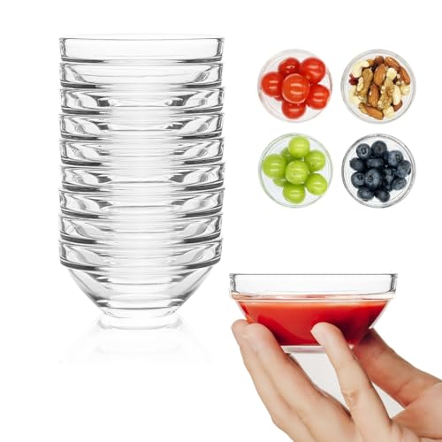 BGHEOUYV 3in 2.5oz Mini Glass Bowls, Small Prep Bowl, 10 Pack Dipping bowls, Sauce Bowls for Spice, Ramekins, Snack, Candy, Dessert, Ice Cream