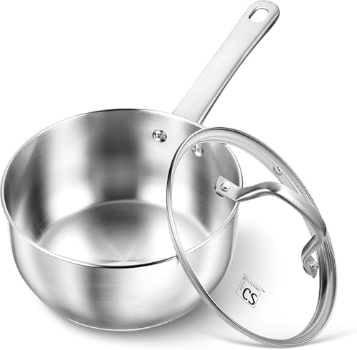 KOCH SYSTEME CS Stainless Steel Saucepan 1 Quart, 18/10 Stainless Steel Saucepan with Lid, Premium Steel Sauce Pan, Indutcion Sauce Pan with Lid, Small Cooking Pot, Oven Safe