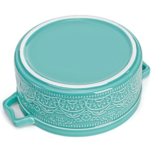 Elsjoy 2 Quart Round Ceramic Casserole Dish with Lid, 7.5 Inch Covered Casserole for Oven, Glazed Ceramic Baking Dish Vintage Bakeware for Kitchen, Turquoise