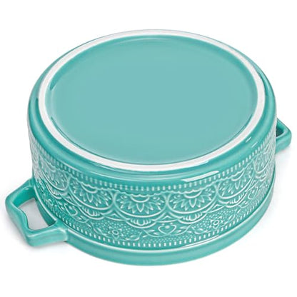 Elsjoy 2 Quart Round Ceramic Casserole Dish with Lid, 7.5 Inch Covered Casserole for Oven, Glazed Ceramic Baking Dish Vintage Bakeware for Kitchen, Turquoise