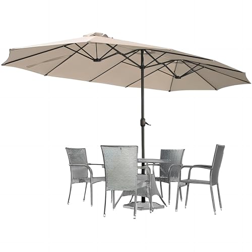AECOJOY 15x9ft Large Patio Umbrella, Double-Sided Umbrella Outdoor Patio, Rectangle Market Table 177''x104'' Umbrellas with Crank Air Vents for Deck Pool Patio (1.9" Pole, Tan)