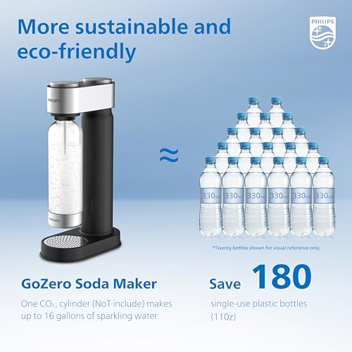 Philips Soda Streaming Machine, Stainless Sparkling Water Maker Easy Install with Quick Twist 1L PET Carbonating Bottle, Soda Maker Compatible with 60L CO2 Carbonator (NOT Included), ADD4902BKOQ/37