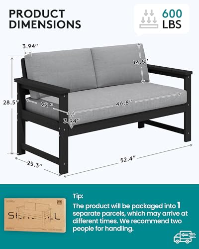 SERWALL HDPE Outdoor Loveseat with Cushion, Outdoor Sectional Furniture Set