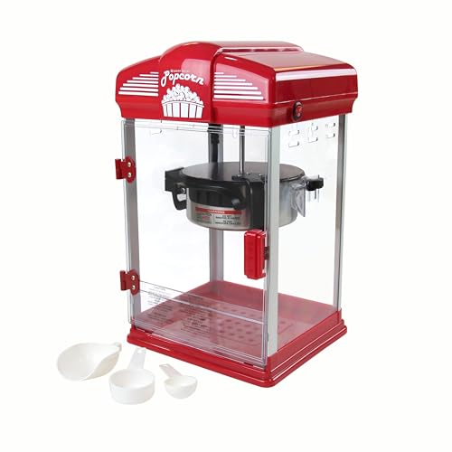 West Bend Stir Crazy Movie Theater Popcorn Popper, Gourmet Popcorn Maker Machine with Nonstick Popcorn Kettle, Measuring Tool and Popcorn Scoop for Popcorn Machine, 4-Qt., Red