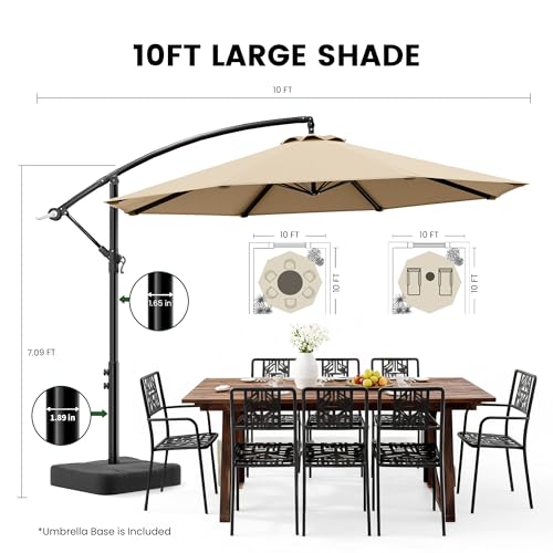 OLILAWN Cantilever Offset Patio Umbrellas, Outdoor 10 feet Large Patio Umbrella with Base Included, Upgraded Yarn-dyed Fabric Shade, Sturdy 8 Rids, 360 Degree Rotation & Easy Tilt Adjustment, for Pool Deck Porch Backyard Garden, Beige