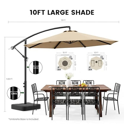 OLILAWN Cantilever Offset Patio Umbrellas, Outdoor 10 feet Large Patio Umbrella with Base Included, Upgraded Yarn-dyed Fabric Shade, Sturdy 8 Rids, 360 Degree Rotation & Easy Tilt Adjustment, for Pool Deck Porch Backyard Garden, Beige