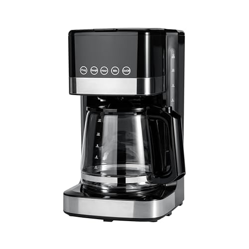 Amazon Basics Programmable 12 Cup Drip Coffee Maker with Glass Coffee Pot (1.9 Qt), Auto Shut-off, Touch Screen, Auto Pause, Removable Filter Basket, Black & Silver