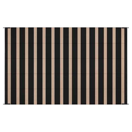 Vaukki Waterproof Outdoor Rug 5x8, Reversible Striped Patio Rug, Lightweight Plastic Straw Camping Mat, Indoor Outdoor RV Carpet for Outsides, Patio, Camping, Balcony, RV and Deck, Black and Beige