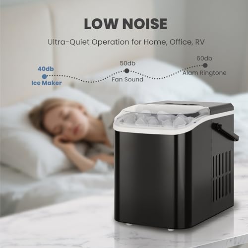 DUMOS Countertop Ice Maker with Handle, 26lbs/24H Portable Ice Machine, 9 Bullet Cubes Ready in 6 Mins, Self-Cleaning, Quiet Compact for Home, Kitchen, RV, Camping, Modern Black