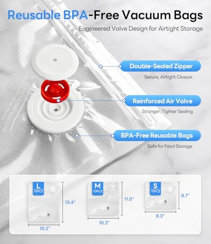 Handheld Vacuum Sealer for Food, VacSense Series 75kPa Compact Vacuum Sealer Machine with 2000mAh Battery, Cordless & Portable, 30 BPA-Free Reusable Bags for Meal Prep, Travel & Kitchen, Silver