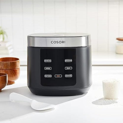Cosori Rice Cooker 10 Cup, 24h Keep Warm, Non-stick Ceramic Inner Pot, 18 Functions Fuzzy Logic Rice Maker with Stainless Steel Steamer Basket, Sauté, Slow Cooker, Black