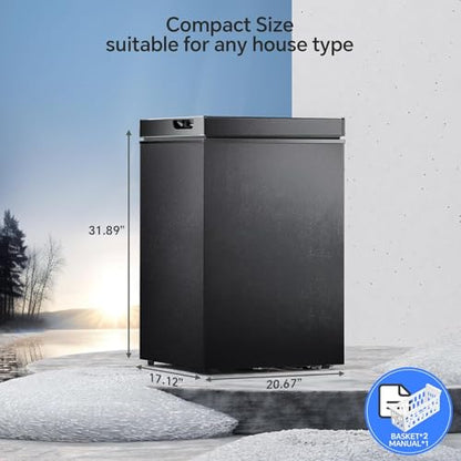 Kismile 3.2 Cubic Feet Chest Freezer with 2 Removable Basket Free Standing Top Open Door Compact Freezer with Adjustable Temperature for Home/Kitchen/Office/Bar