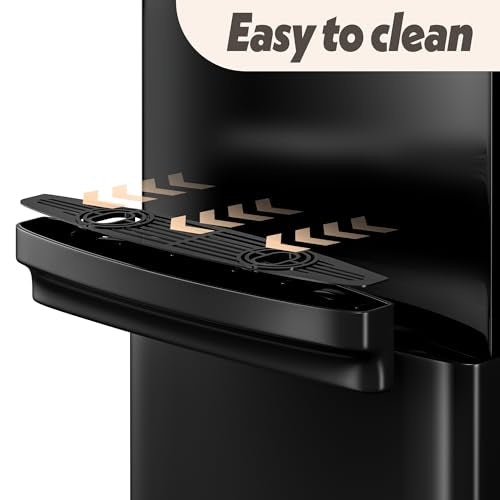 Manastin Water Dispenser with Hot & Cold Water, Top Loading Water Cooler for 3 or 5 Gallon Bottles with Child Safety Lock, Ideal for Kitchens, Offices,Solid Black