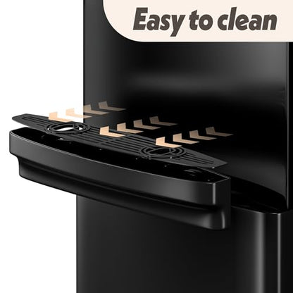 Manastin Water Dispenser with Hot & Cold Water, Top Loading Water Cooler for 3 or 5 Gallon Bottles with Child Safety Lock, Ideal for Kitchens, Offices,Solid Black