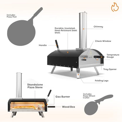 Stoke 13 Inch Outdoor Pizza Oven – Wood Pellet Portable Pizza Oven for Backyard, Camping, or Tailgating – Stainless Steel Oven with Pizza Stone & Accessories