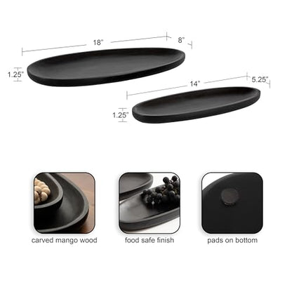 Kate and Laurel Ekata Decorative Oval Solid Wood Nesting Trays, Set of 2, Black, Food-Safe Charcuterie Board Trays for Kitchen Counter or for Use as Ottoman Tray Accents or Coffee Table Tray Decor