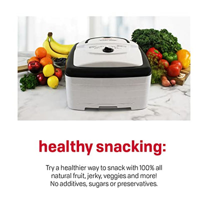NESCO FD‑80A Square Food Dehydrator for Snacks, Fruit, Beef Jerky, 4‑Tray White Electric Dehydrator with Even Heat Drying