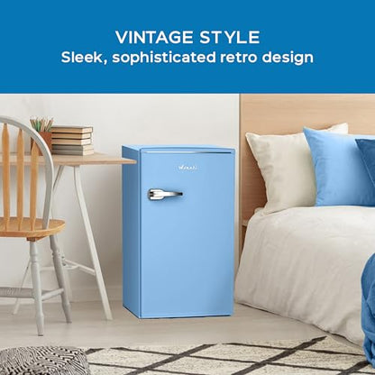 Avanti Mini Fridge Retro Design Compact Refrigerator for Home Office or Dorm, Features Single Door Removable Glass Shelves Manual Defrost and Mechanical Adjustable Temp Control, 3.0 Cu.Ft, Blue