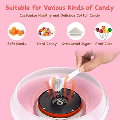 Cotton Candy Machine for Kids, Candy Floss Machine, Portable Mini Electric Cotton Candy Maker for Home Birthday Family Party Christmas Gift, Includes 10 Bamboo Sticks & Sugar Scoop