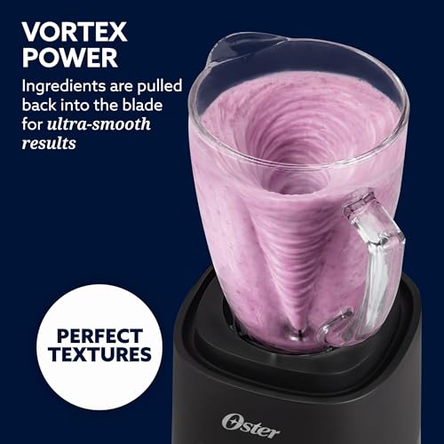 Oster Vortex Glass Blender, Reversible Steel Blades, 800 Watt, Black