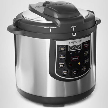 Presto 02141 6-Quart Electric Pressure Cooker, Black, Silver, Stainless steel
