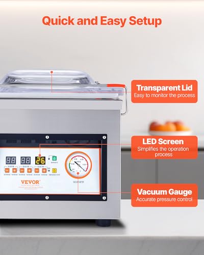 VEVOR Chamber Vacuum Sealer, 320W Sealing Power, Vacuum Packing Machine for Wet Foods, Meats, Marinades and More, Compact Size with 12.6 in Sealing Length, Applied in Home Kitchen and Commercial Use
