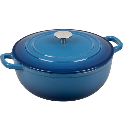 EDGING CASTING Enameled Cast Iron Dutch Oven Pot with Lid for Sourdough Bread Baking, Bread Dutch Ovens, Cooking Pots, 5 Quart, Lake Blue