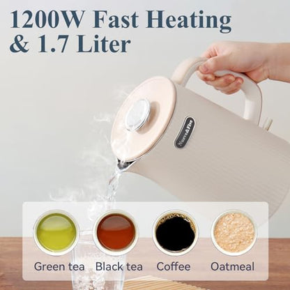 Nueve&Five 1.7L (57oz) Large Electric Kettle Perfect for 7+Cups of Tea and Coffee,2 quarts Double Wall Big Electric Tea Kettle,Auto Shut Off,1200W Hot Water Kettle Electric -Cream White