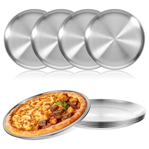 Xosjska 8 Pieces 10 Inch Pizza Pan Bulk Stainless Steel Pizza Tray Round Pizzas Oven Baking Pans Tray for Oven Baking Home Kitchen Restaurant, Dishwasher Safe & Easy Clean, Silver
