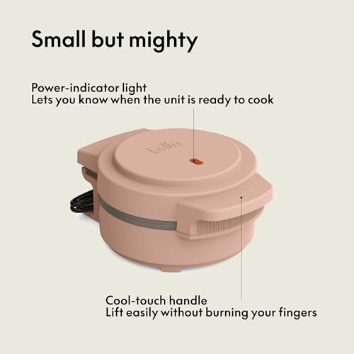 bella Snack-n-Store Mini Waffle Maker, EverGood™ Ceramic Nonstick Coating, Cord Wrap, Ready Indicator Light & Cool Touch Handles, Stackable Design & Customizable Plates, 400 Watt, Blossom