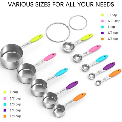 TILUCK Measuring Cups and Spoons Set, Stainless Steel, Kitchen Utensils for Cooking and Baking (10)