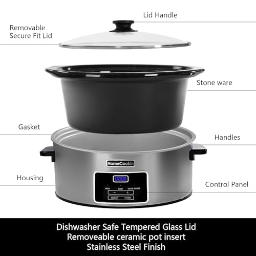 8-Quart Digital Programmable Slow Cooker with Timer - Small Kitchen Appliance for Family Dinners - Serves 10+ People - Heat Settings: Keep Warm, Low and High