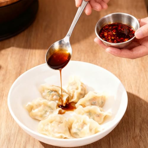 Alrhso 4 Pcs Small Stainless Steel Mixing Bowls Soy Sauce Dishes Mini Prep Bowl Individual Round Seasoning Salsa Bowls Reusable Dip Bowl for Appetizer(3.3inch, Silver)