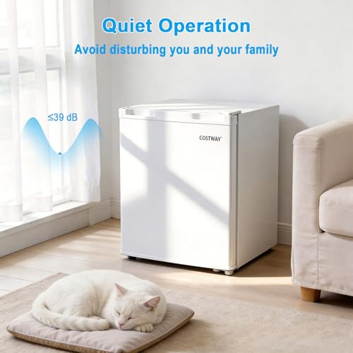 COSTWAY 1.7 Cu.Ft Mini Fridge, Compact Refrigerator w/Chiller Compartment, Adjustable Thermostat, Reversible Single Door & Low Noise, Small Refrigerator for Dorm, Office, Bedroom & Apartment (White)