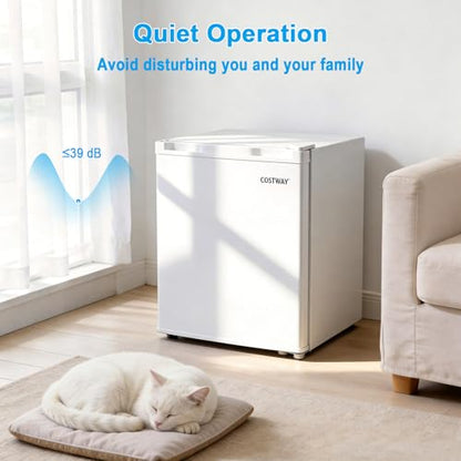 COSTWAY 1.7 Cu.Ft Mini Fridge, Compact Refrigerator w/Chiller Compartment, Adjustable Thermostat, Reversible Single Door & Low Noise, Small Refrigerator for Dorm, Office, Bedroom & Apartment (White)