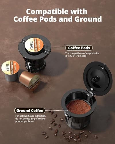 AIRMSEN Grind & Brew Coffee Maker with Built-in Grinder (2026 Model) - Single-Serve, Compatible with K-Cup Pods & Ground, 1000W Fast 6-14oz Brewer, Descaling Alert, Touchscreen & 50oz Removable Tank